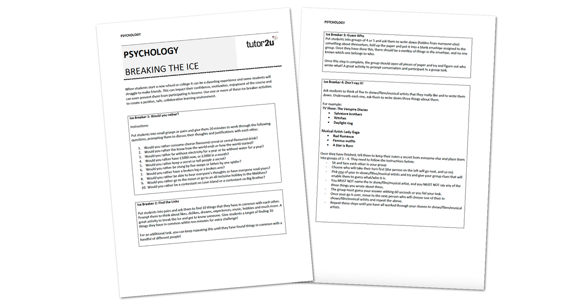 Teaching Activity Breaking the Ice (Induction) Psychology tutor2u