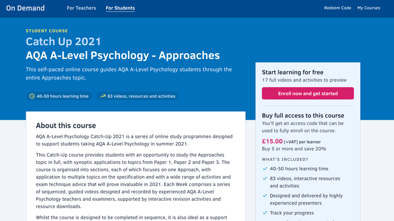 AQA A-Level Psychology Catch Up 2021 - Approaches | Psychology | tutor2u