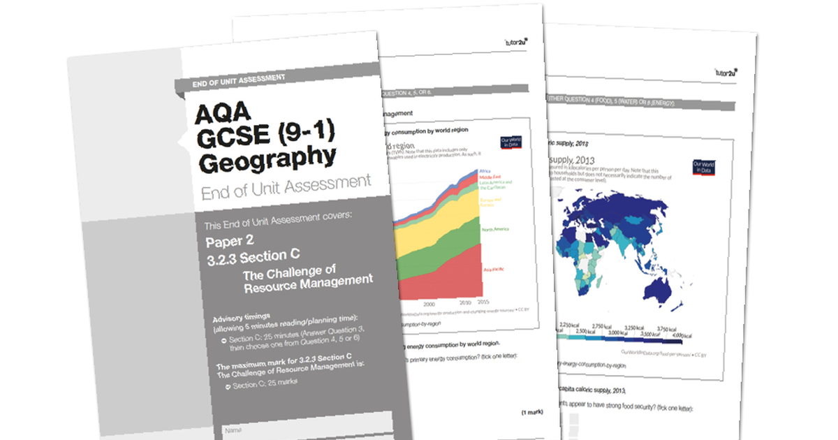 AQA GCSE Geography Unit Assessment for 3.2.3 (Challenge of Resource ...