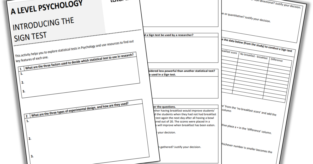 Teaching Activity Introduction to the Sign Test Psychology tutor2u