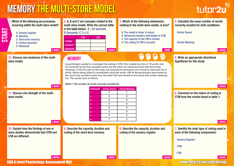 Multi Store Model AQA A Level Psychology Assessment Mat Psychology